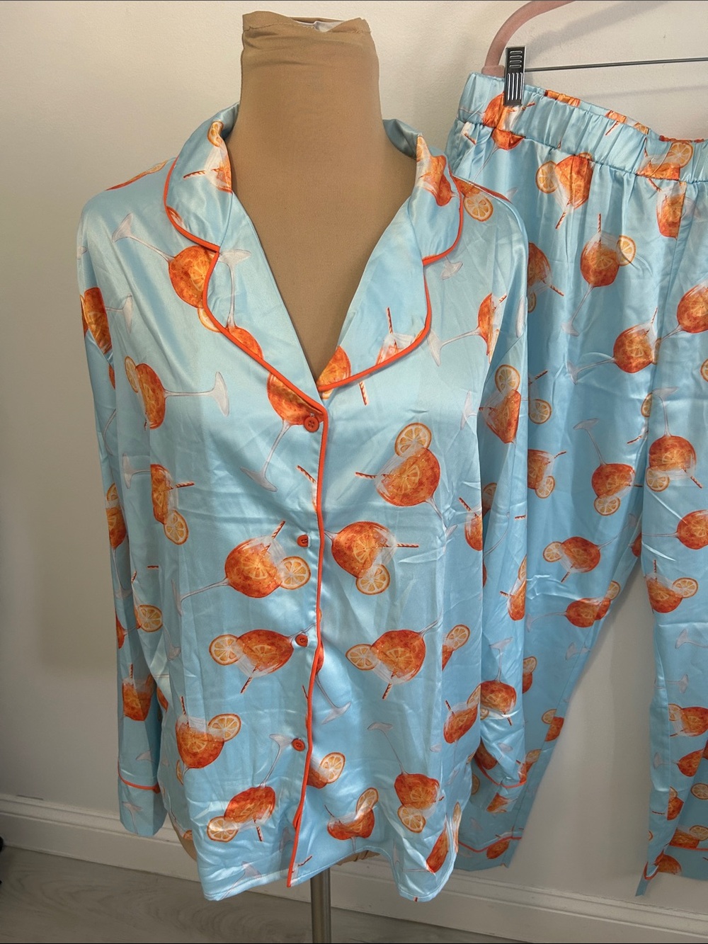 Sheshow Aperol Spritz Blue Satin Pajama Set - Picture 4 of 9